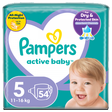 Pampers Active Baby, scutece, mărimea 5, 11-16 kg, 54 buc