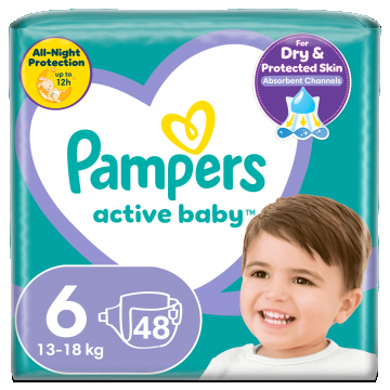 Pampers Active Baby, scutece, mărimea 6, 13-18 kg, 48 buc