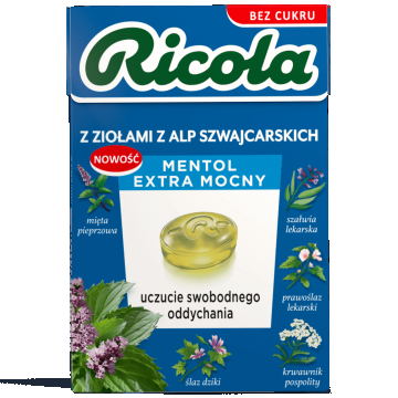 Ricola Mentol, bomboane elvețiene pe bază de plante, fără zahăr, 27.5 g