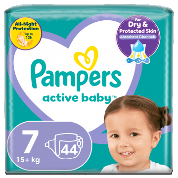 Scutece Active Baby, +15 kg, Mărimea 7, 44 bucăți, Pampers