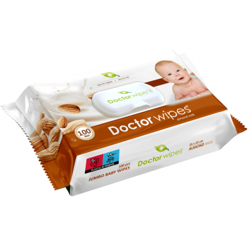 Servetele umede pentru copii, Lapte de Migdale,100 bucati, Doctor Wipes