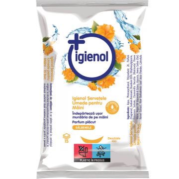 Servetele umede pentru maini, 15 bucati, Galbenele, Igienol