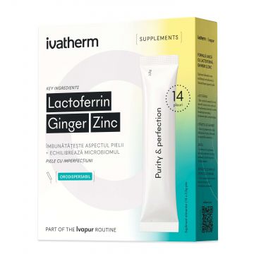 Zinc pentru pielea acneica Lactoferrin Ginger, 14 plicuri x 4g, Ivatherm