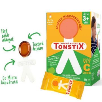 Acadele tip jeleu cu miere si aroma de mar Tonstix, 5 x 7 g, Pharmaexcell
