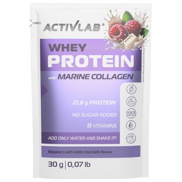 ActivLab Pharma Whey Protein cu colagen marin, proteine, aromă de zmeură și ciocolată albă, 30 g
