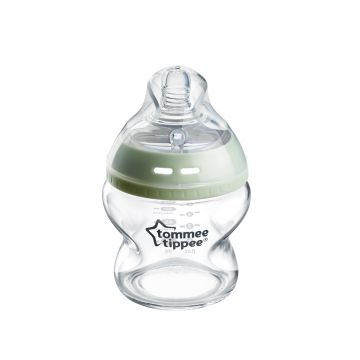 Biberon din sticla cu tetina din silicon si autosterilizare pentru 0 luni+ Natural Start, 150ml, Tommee Tippee