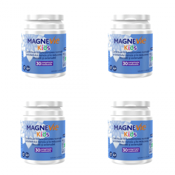 MagneVie Kids, 70 mg magneziu + 0,6 mg vitamina B6, sistem nervos și concentrare, 4x30 comprimate masticabile
