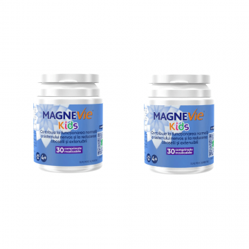 MagneVie Kids, 70mg magneziu + 0,6mg vitamina B6, sistem nervos și concentrare, 2x30 comprimate masticabile​​​​​​​