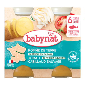 Meniu cu piure de cartofi, rosii si peste cod, 2 x 200g, BabyBio