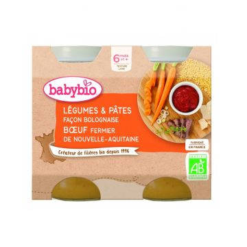 Piure bio de legume si paste in stil Bolognaise +6 luni, 2 x 200g, BabyBio