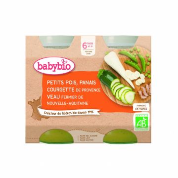 Piure bio din mazare, dovlecel si vitel +6 luni, 2 x 200g, BabyBio