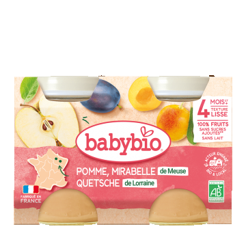 Piure bio din mere si corcoduse +4 luni, 2 x 130g, BabyBio