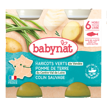 Piure de cartofi, fasole verde si peste cod, 2 x 200g, BabyBio