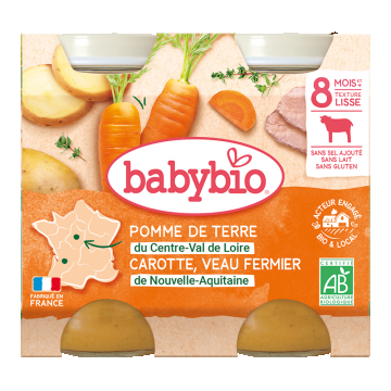 Piure de legume si vitel Bio, 2 x 200g, BabyBio