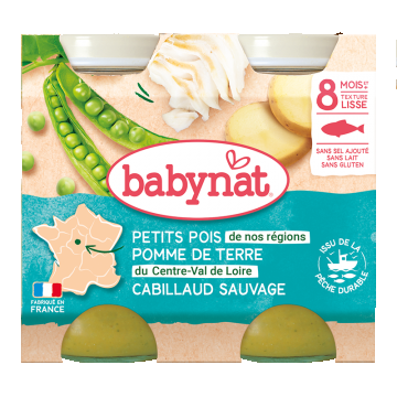 Piure de mazare, cartofi si peste cod, 2 x 200g, BabyBio