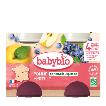 Piure de mere si afine Bio, 2 x 130g, BabyBio