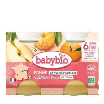 Piure de mere si clementine Bio, 2 x 130g, BabyBio