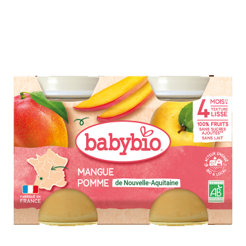Piure de mere si mango Bio, 2 x 130g, BabyBio