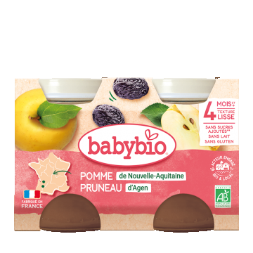 Piure de mere si prune uscate, 2 x 130g, BabyBio