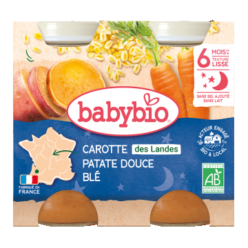 Piure de morcov, cartof dulce si grau, 2 x 200g, BabyBio