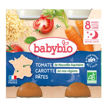 Piure de morcovi cu rosii si paste, 2 x 200g, BabyBio