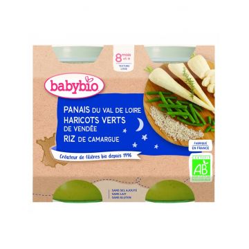 Piure de pastranac, fasole verde si orez Bio, 2 x 200g, BabyBio