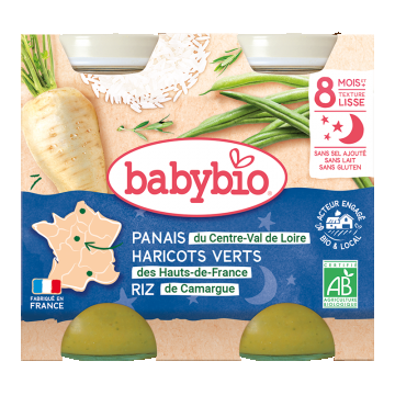 Piure de pastranac, fasole verde si orez Bio, 2 x 200g, BabyBio