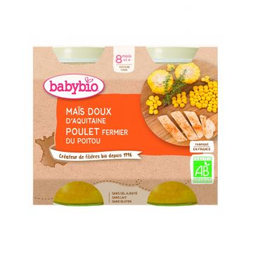 Piure de porumb dulce si pui Bio, 2 x 200g, BabyBio