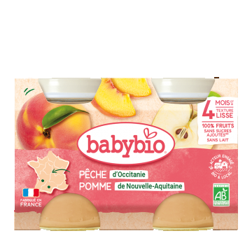 Piure din piersici si mere Bio, 2 x 130g, BabyBio