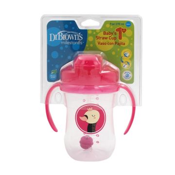 Prima canita cu pai a bebelusului roz, 270ml, Dr. Brown's