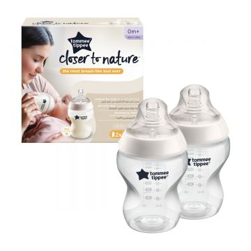 Set 2 biberoane PP tetina silicon 0 luni + Closer to Nature, 2 x 260ml, Tommee Tippee