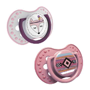 Suzeta din silicon Dynamic Indian Summer pentru fete 18+luni, 2 bucati, Lovi