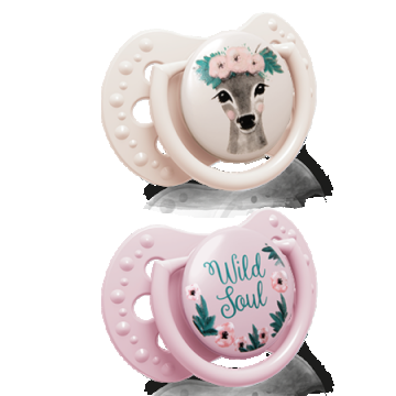 Suzeta din silicon Dynamic Night&Day wild soul pentru fete 0-2 luni, 2 bucati, Lovi