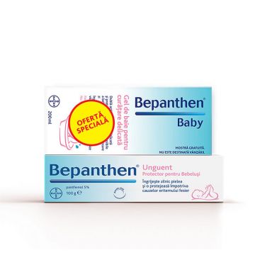 Pachet Bayer Bepanthen Unguent, 100g + Bepanthen Baby Gel de baie, 200ml