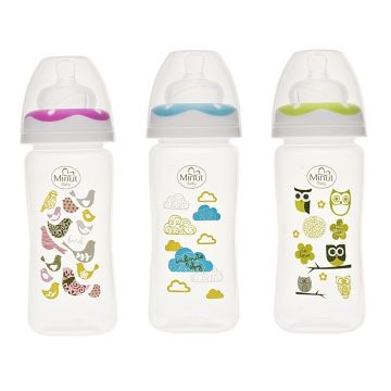 Biberon cu gat larg si tetina pentru +3luni Baby, 270ml, Minut