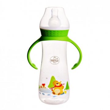 Biberon cu tetina si manere  Ursul pacalit de vulpe  pentru +3 luni Baby, 250ml, Minut