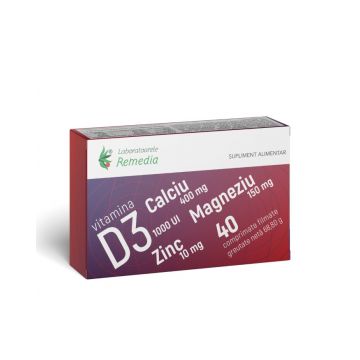 Ca + Mg + Zn + D3, 40 comprimate filmate, Laboratoarele Remedia