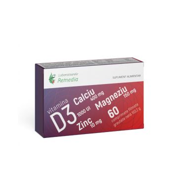 Ca + Mg + Zn + D3, 60 comprimate filmate, Laboratoarele Remedia