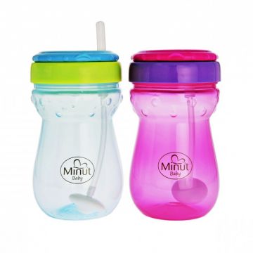Cana anticurgere cu pai mobil 6+ Baby, 360ml, Minut