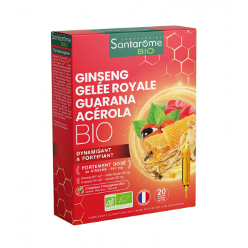 Ginseng Gelee Royale Guarana Acerola Bio, 20 fiole, Santarome