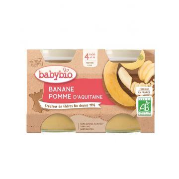 Piure de mere si banane Bio, 2 x 130g, BabyBio