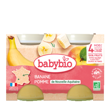 Piure de mere si banane Bio, 2 x 130g, BabyBio