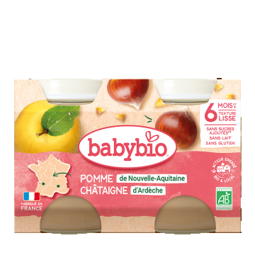 Piure de mere si castane Bio, 2 x 130g, BabyBio