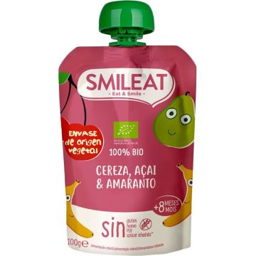 Piure din cirese & acai si amaranth +8 luni Bio, 100g, Smileat
