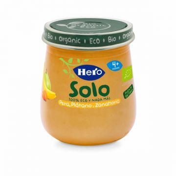 Piure eco de pere, banane si morcovi Solo pentru +4 luni, 120g, Hero Baby