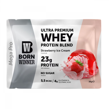 Pudra proteica cu 69% BCAA si aroma de capsuni Mega Pro, 30g, Born Winner