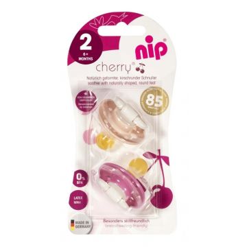 Suzeta latex forma rotunda naturala 6 luni+ Cherry Girl, 2 bucati, Nip