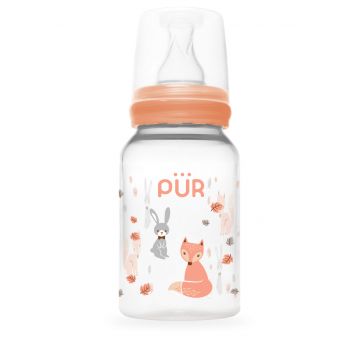 Biberon cu desen piersica 0-3 luni, 125ml, PUR