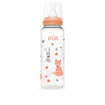 Biberon cu desen piersica +3 luni, 250ml, PUR