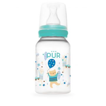 Biberon cu desen verde 0-3 luni, 125ml, PUR